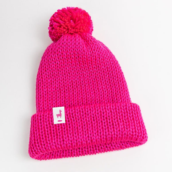 Vibrant Neon Pink Knitted Beanie | Cozy Winter Hat | Unisex Cuff Style by LLASI