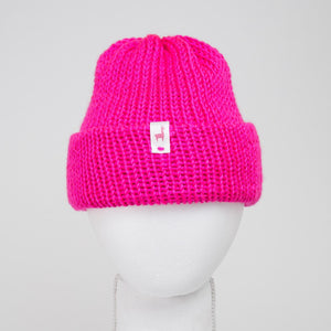 Vibrant Neon Pink Knitted Beanie - Comfortable Unisex Winter Hat by Llasi - Classic Style