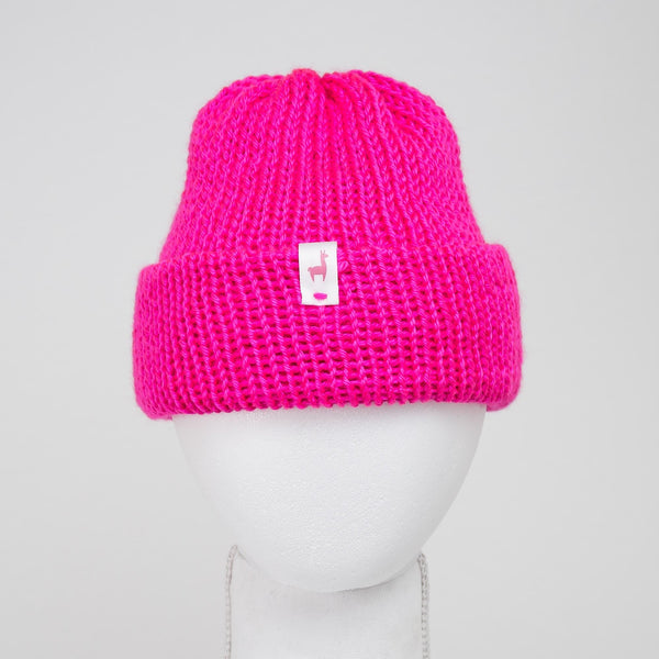 Vibrant Neon Pink Knitted Beanie - Comfortable Unisex Winter Hat by Llasi - Classic Style
