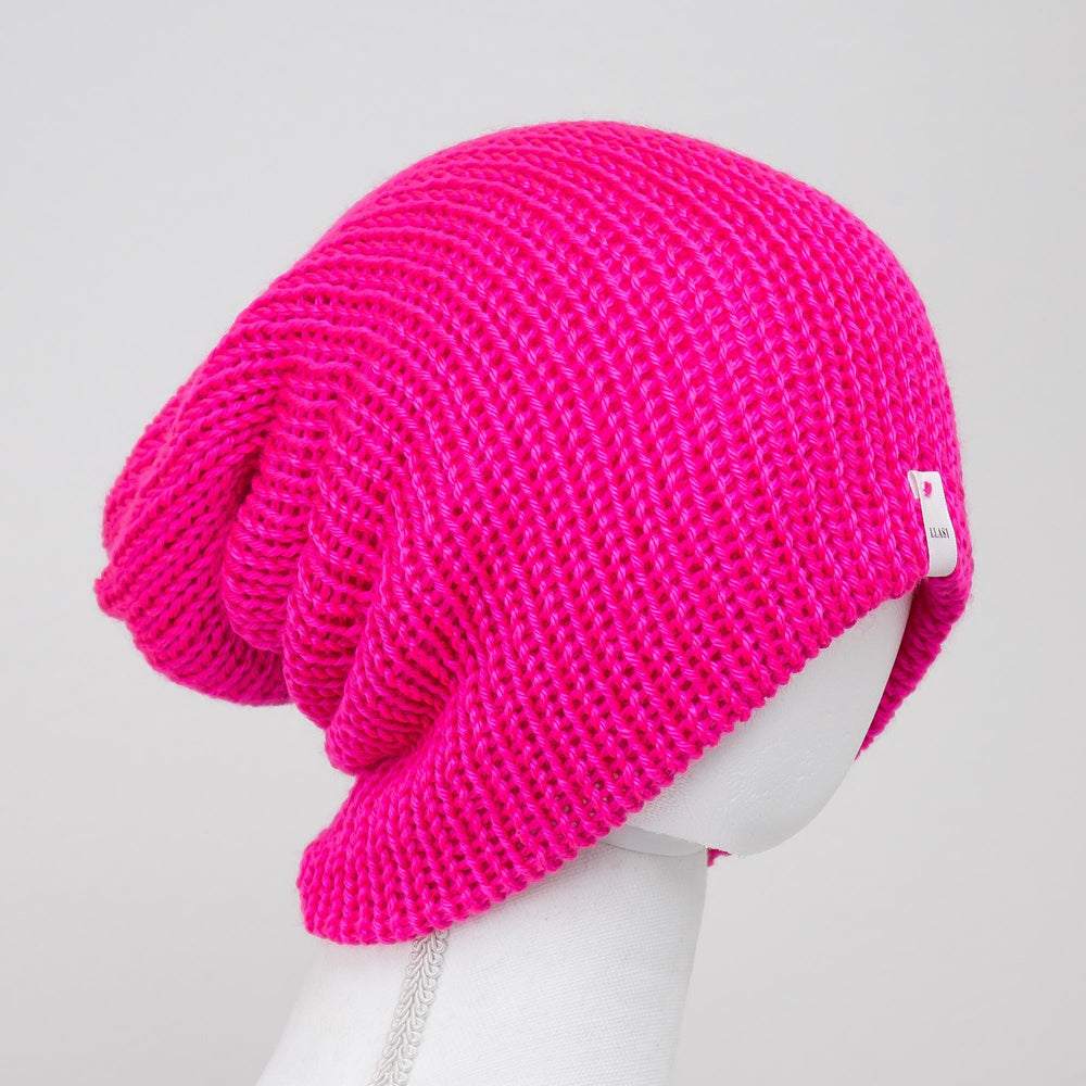 Vibrant Neon Pink Knitted Beanie | Cozy Winter Hat | Unisex Cuff Style by LLASI