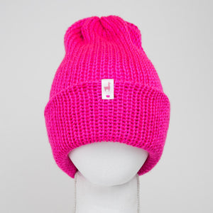 Vibrant Neon Pink Knitted Beanie | Cozy Winter Hat | Unisex Cuff Style by LLASI