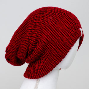 Maroon Knitted Beanie Winter Apparel LLASI Brand Cuff Style