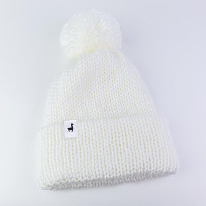 White Knitted Beanie Winter Apparel LLASI Brand Cuff Style