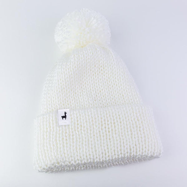 White Knitted Beanie Winter Apparel LLASI Brand Cuff Style