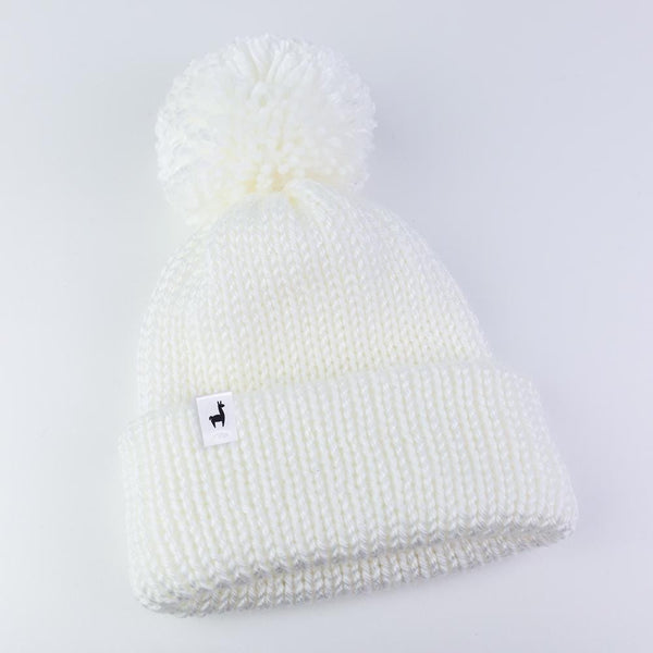 White Knitted Beanie Winter Apparel LLASI Brand Classic Style