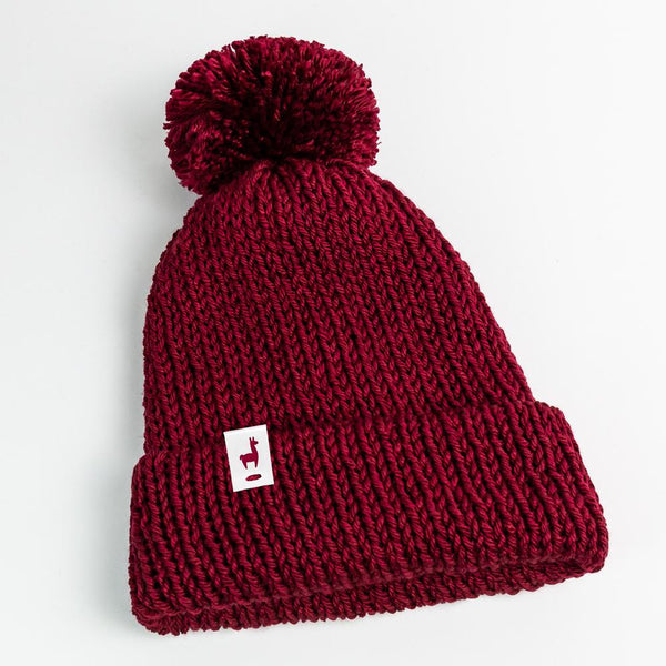 Burgundy Knitted Beanie Winter Apparel LLASI Brand Cuff Style