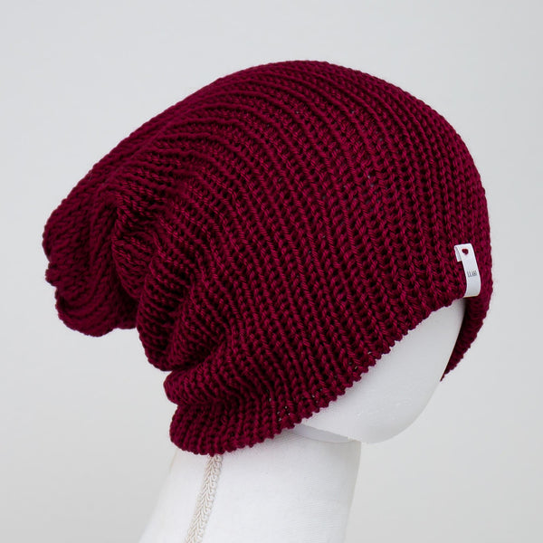 Burgundy Knitted Beanie Winter Apparel LLASI Brand Cuff Style