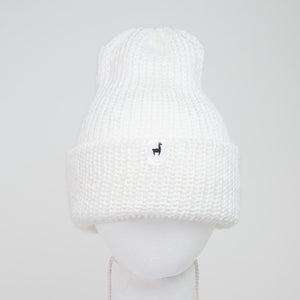 White Knitted Beanie Winter Apparel LLASI Brand Cuff Style