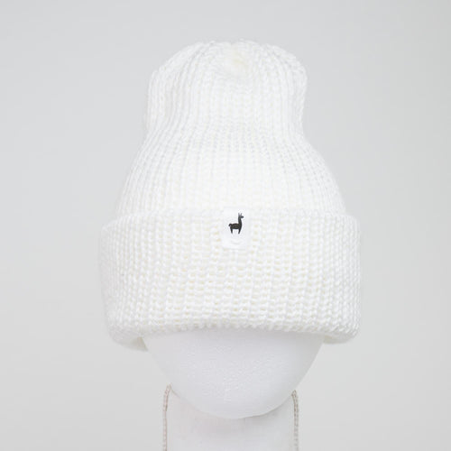 White Knitted Beanie Winter Apparel LLASI Brand Cuff Style