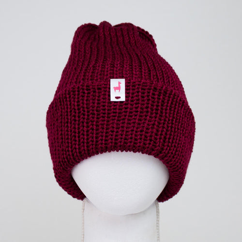 Burgundy Knitted Beanie Winter Apparel LLASI Brand Cuff Style